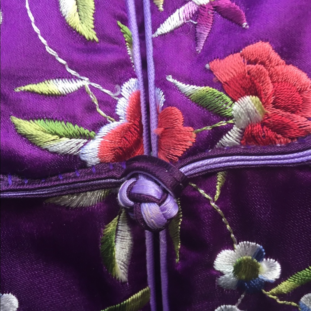 Classic mandarin style floral print purple, floral vintage vest free shipping - Picture 3 of 12